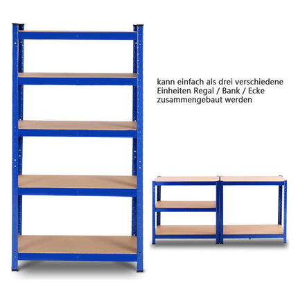 5 level storage rack with metal frame, metal rack, load capacity up to 650 kg, 75 x 30 x 150 cm, blue