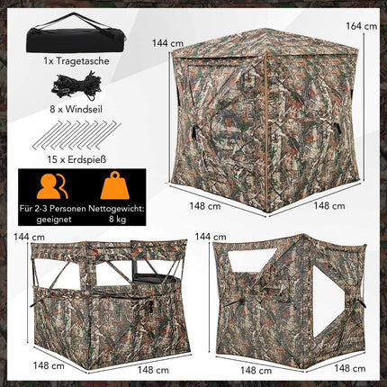 5-piece demountable hunting hideout for 2-3 people 360° transparent hunter tent