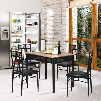 5-piece dining table set Rectangular dining group with 4 upholstered chairs Black