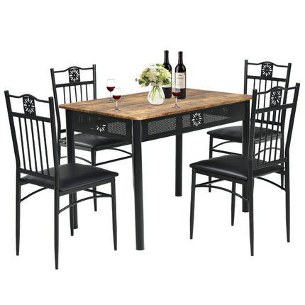 5-piece dining table set Rectangular dining group with 4 upholstered chairs Black
