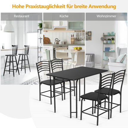 5-piece dining table set rectangular kitchen table with 4 chairs dining group metal frame seating group dining room table 4 people space-saving black