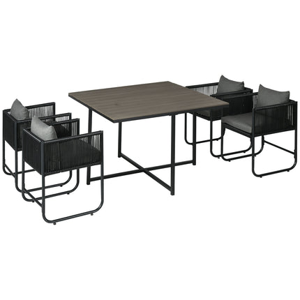 Garden set in poly rattan - 5 pieces, including table and chairs