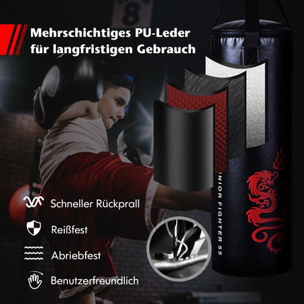 5-piece punching bag set for children with boxing gloves, skipping rope, carry bag, ceiling hook, hanging boxing equipment, black