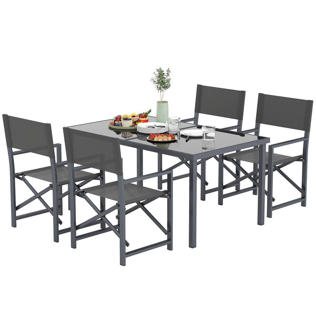 5-piece dining room set in steel with folding chairs, grey