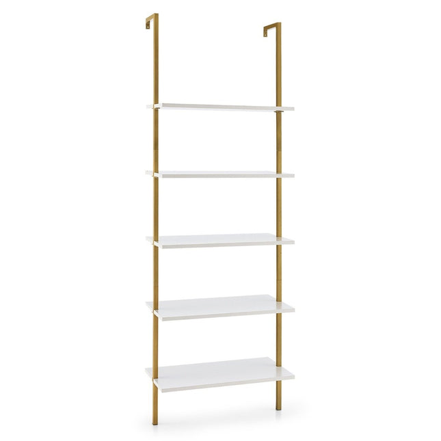 5-tier ladder shelf wall shelf with steel frame 60 x 30 x 180 cm white & gold