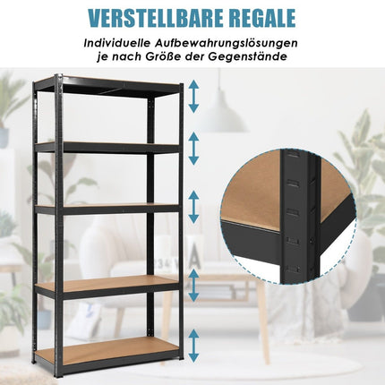 5 tier storage shelf, space-saving heavy-duty shelf, metal shelf, workshop shelf, black