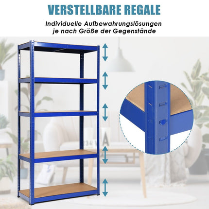 5 tier storage shelf, space-saving heavy-duty shelf, metal shelf, workshop shelf, blue