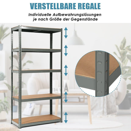 5 tier storage shelf, space-saving heavy-duty shelf, metal shelf, workshop shelf, grey