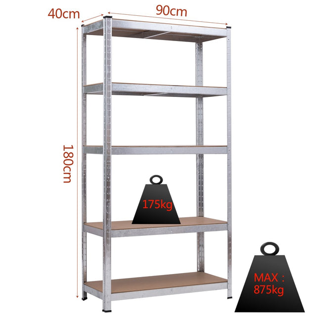 5 tier storage shelf, space-saving heavy-duty shelf, metal shelf, workshop shelf, silver