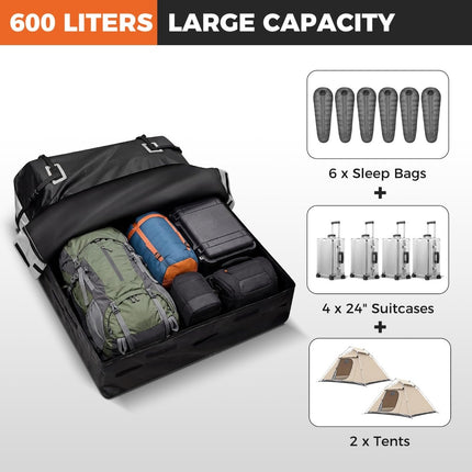 600L Car Roof Box, Waterproof PVC, Anti-Slip Mat, Lock