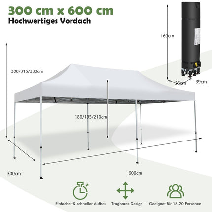 600 x 300 cm Large Pop Up Canopy Tent Instant Sun Shade with Wheels
