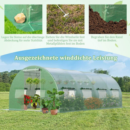 600 x 300 x 200 cm Large Walk-in Tunnel Greenhouse Green
