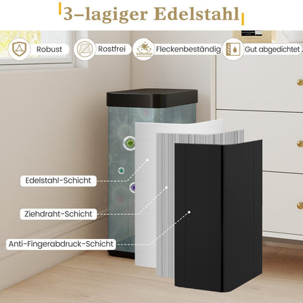 60L Touchless Sensor Trash Can, Stainless Steel, Black