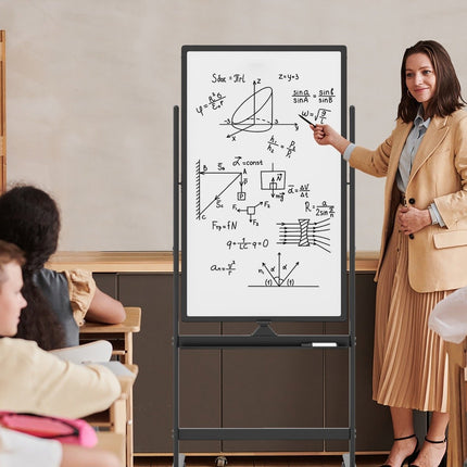 60 x 100 cm Double-Sided Magnetic Whiteboard with Wheels & Stand & Pen Tray Black