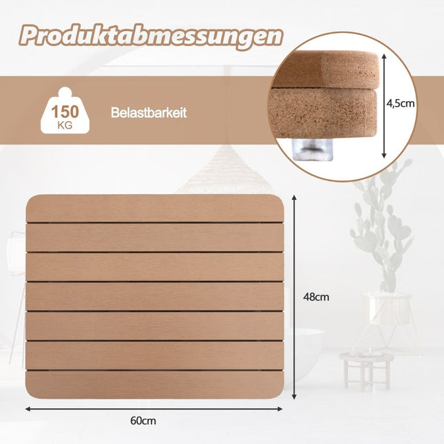 Toiletmat 60 x 48 cm van heupenhoutdesign, badmat, belastbaar tot 150 kg, badmat, bruin, corrosiebestendig, roestvrij, duurzaam