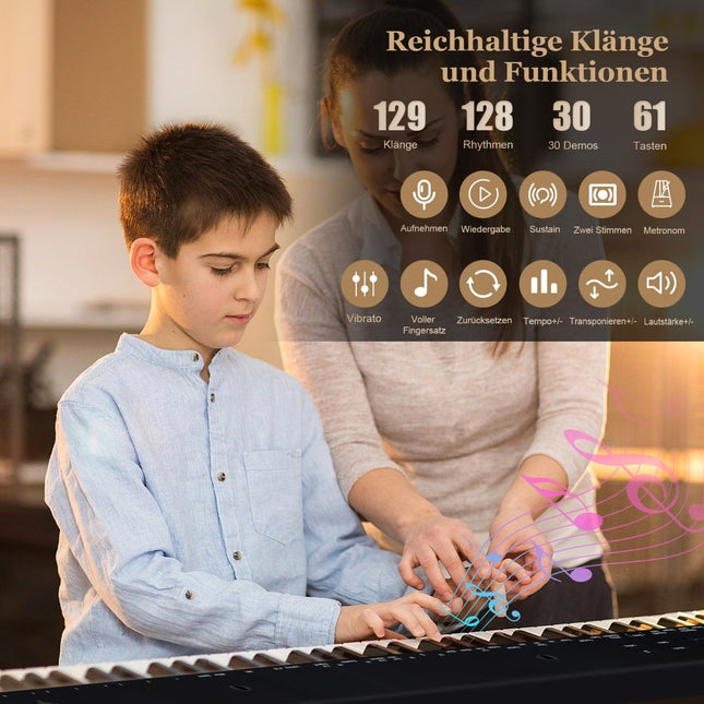 61-Key Portable Electronic Keyboard with Stand & Stool