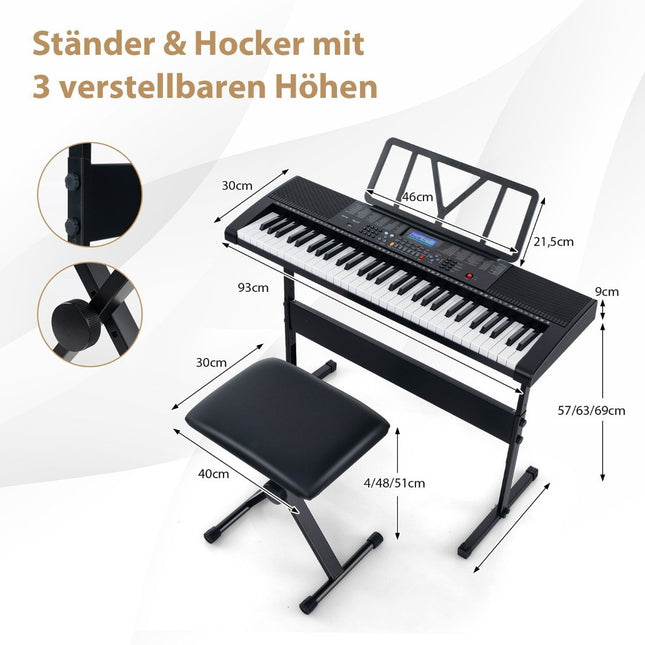 61-Key Portable Electronic Keyboard with Stand & Stool