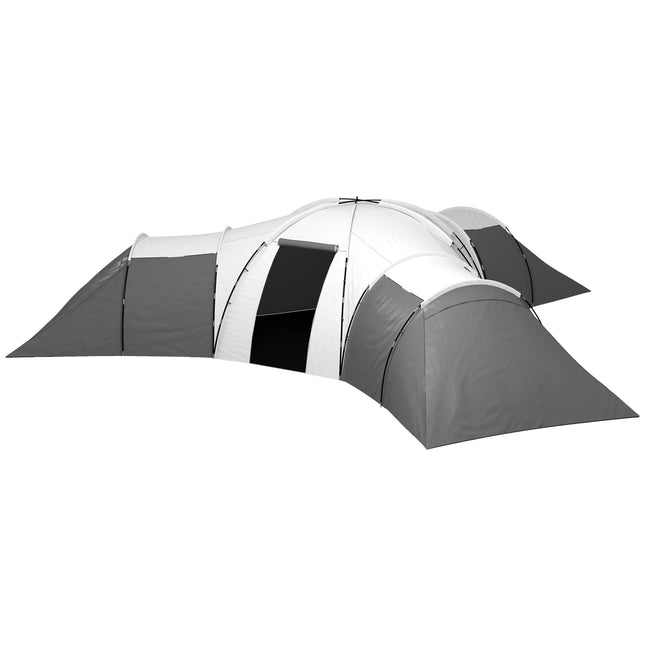 6-9 person tunnel camping tent, 3 bedrooms, grey