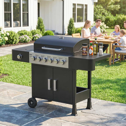 6-Burner Stainless Steel Gas Grill with Side Burner