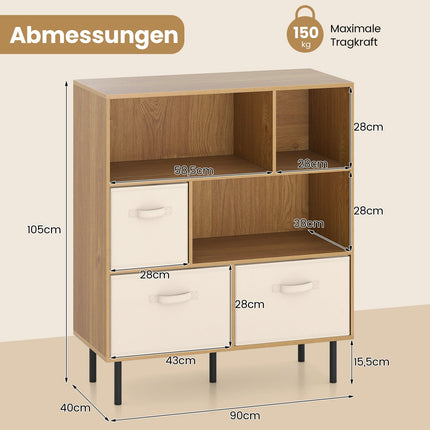 6-Cube Bookshelf with 3 Removable Fabric Drawers