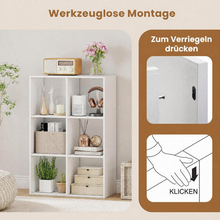 6-Cube White Wooden Bookcase with Anti-Tipping Kit