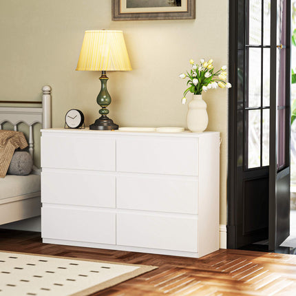 6-Drawer Dresser, White Chest of Drawers 112 x 34 x 75 cm