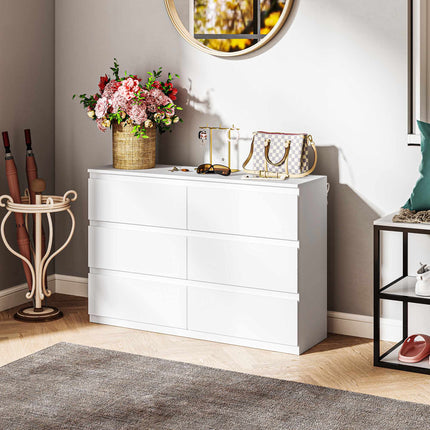 6-Drawer Dresser, White Chest of Drawers 112 x 34 x 75 cm