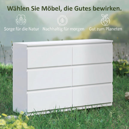 6-Drawer Dresser, White Chest of Drawers 112 x 34 x 75 cm