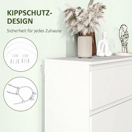 6-Drawer Dresser, White Chest of Drawers 112 x 34 x 75 cm