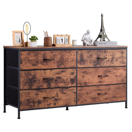 6-Drawer Fabric Dresser with Steel Frame, Rustic Brown