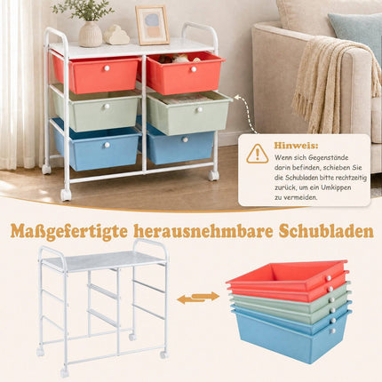 6-Drawer Rolling Storage Cart with Wheels, Metal Frame
