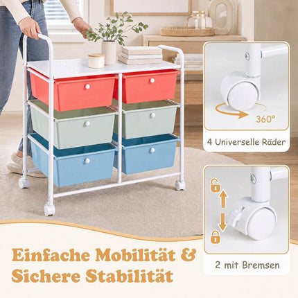 6-Drawer Rolling Storage Cart with Wheels, Metal Frame