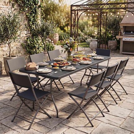 6 FT Foldable Camping Table, Black HDPE, Metal Legs