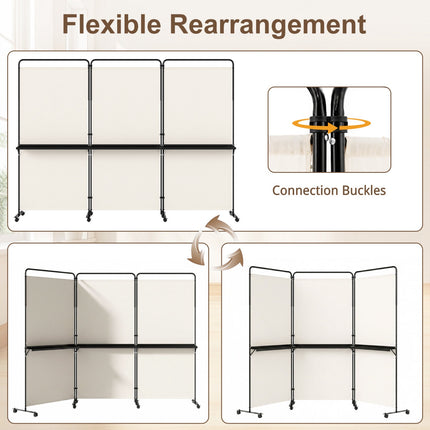 6 Ft White Room Divider with Shelves & Lockable Wheels