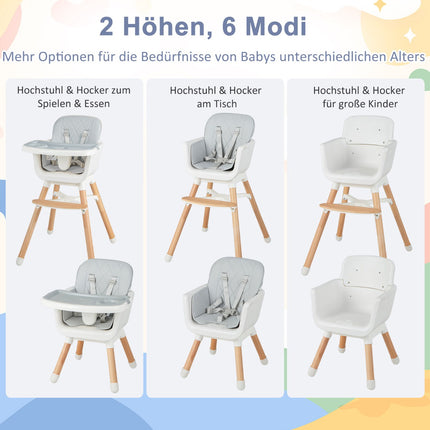 6-In-1 Convertible Baby High Chair, Adjustable Legs, Gray