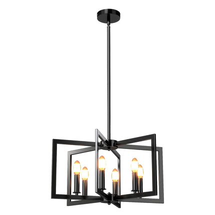 6-Light Industrial Chandelier, Adjustable Height, Black