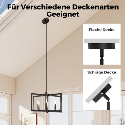 6-Light Industrial Chandelier, Adjustable Height, Black