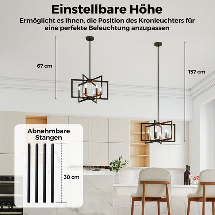 6-Light Industrial Chandelier, Adjustable Height, Black