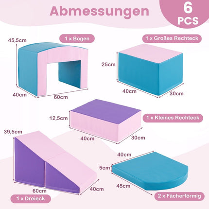6 PCS. Foam building blocks Soft building blocks with tunnel stairs &amp; Ramp Blue + Purple