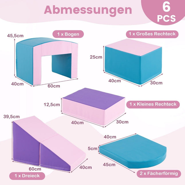 6 PCS. Foam building blocks Soft building blocks with tunnel stairs &amp; Ramp Blue + Purple