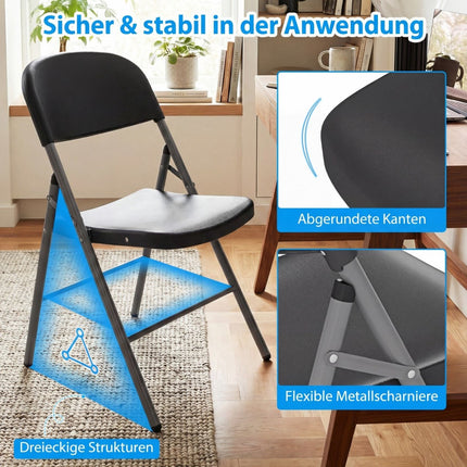 6-Pack Folding Chairs, Metal & Plastic, 150kg Capacity, Grey