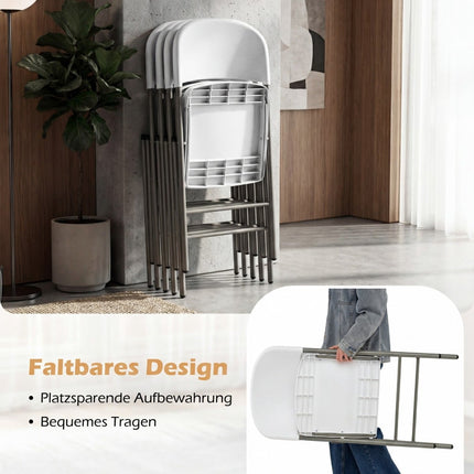 6-Pack Folding Chairs, Metal & Plastic, 150kg Capacity, White