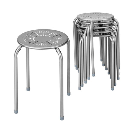 6-Pack Stackable Daisy Design Metal Stools – Grey