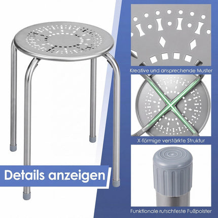 6-Pack Stackable Daisy Design Metal Stools – Grey