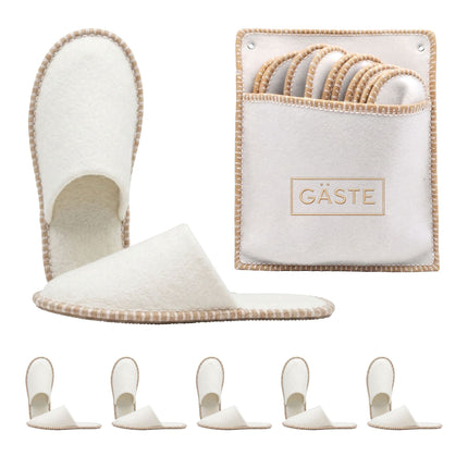 6 Pairs Felt Guest Slippers with Storage Bag, Beige