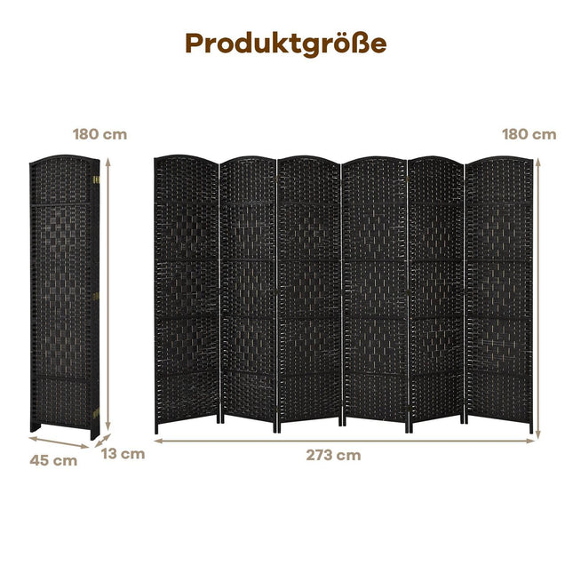 6-Panel Black Room Divider, Paper Fiber & Poplar Frame