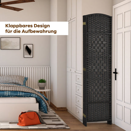 6-Panel Black Room Divider, Paper Fiber & Poplar Frame
