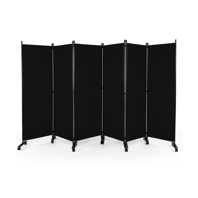 6-Panel Folding Room Divider with Lockable Wheels, 172cm