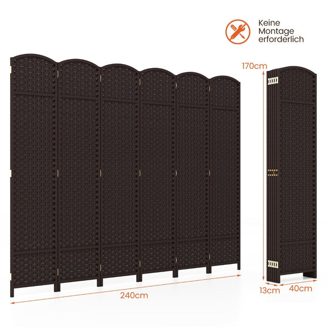 6-Panel Room Divider, Handwoven Texture, Solid Wood Frame
