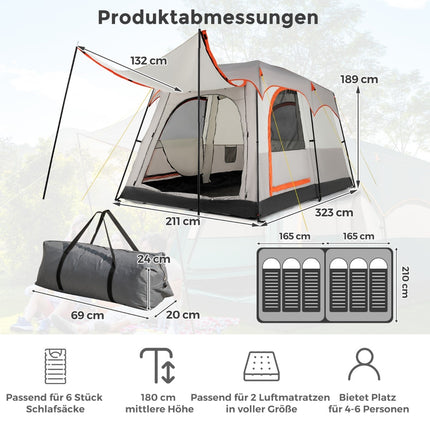 6-Person Camping Tent with Divider & Rain Cover